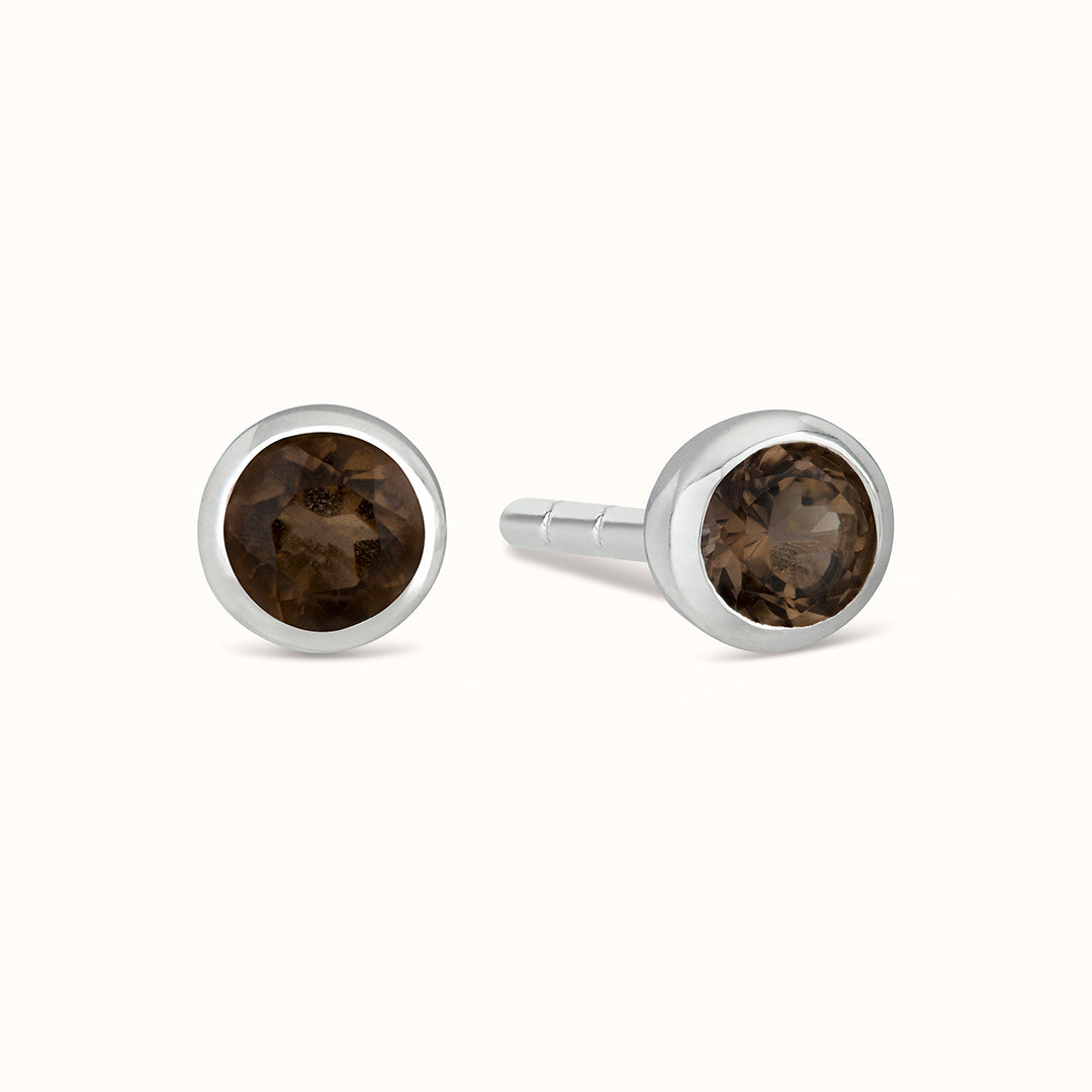 Ava Rauchquarz Ohrstecker Silber