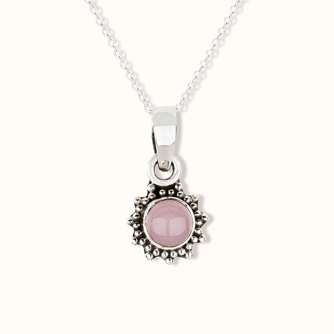 Indische Sonne Rosenquarz Charm Silber