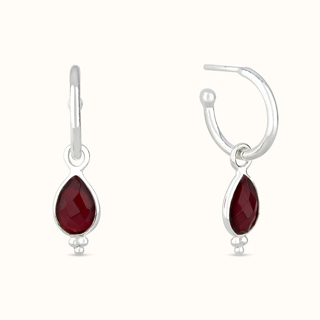 Luna Granat Hoops Silber