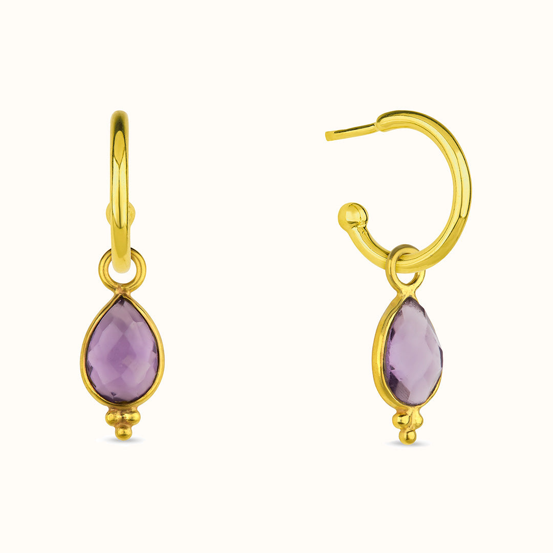 Luna Amethyst Hoops Golden