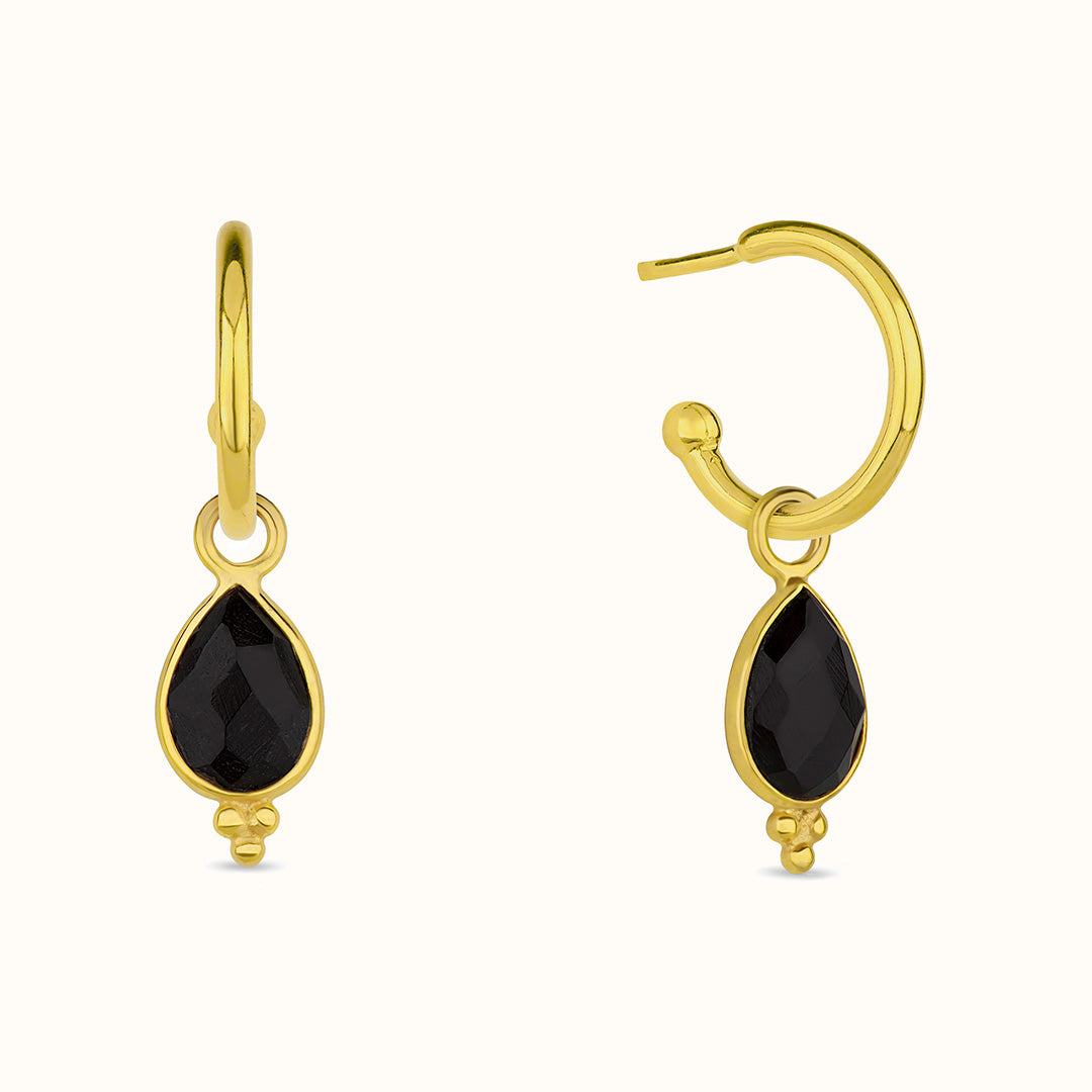Luna Onyx Hoops Golden