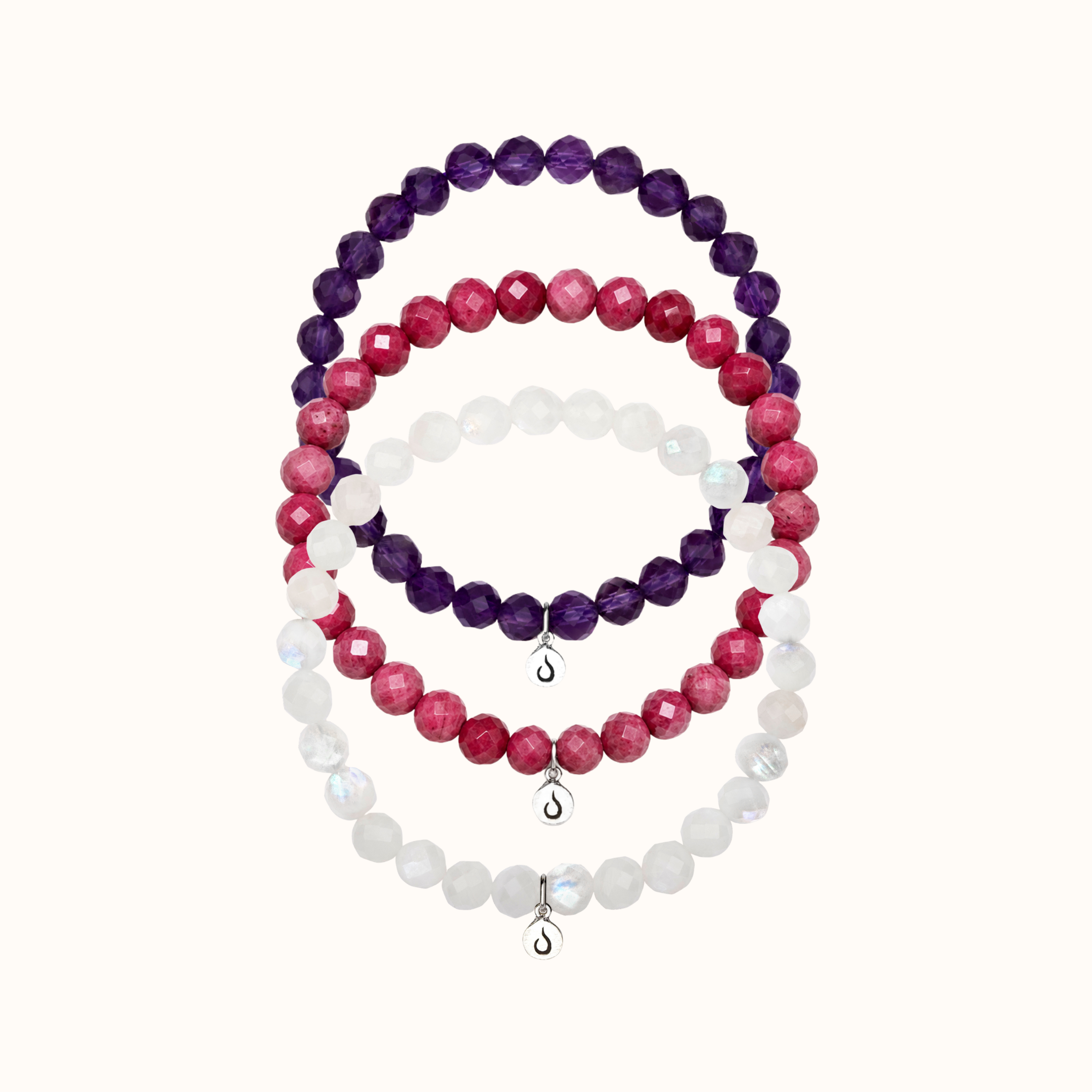 CALM DOWN Set Amethyst, Rhodonit, Mondstein