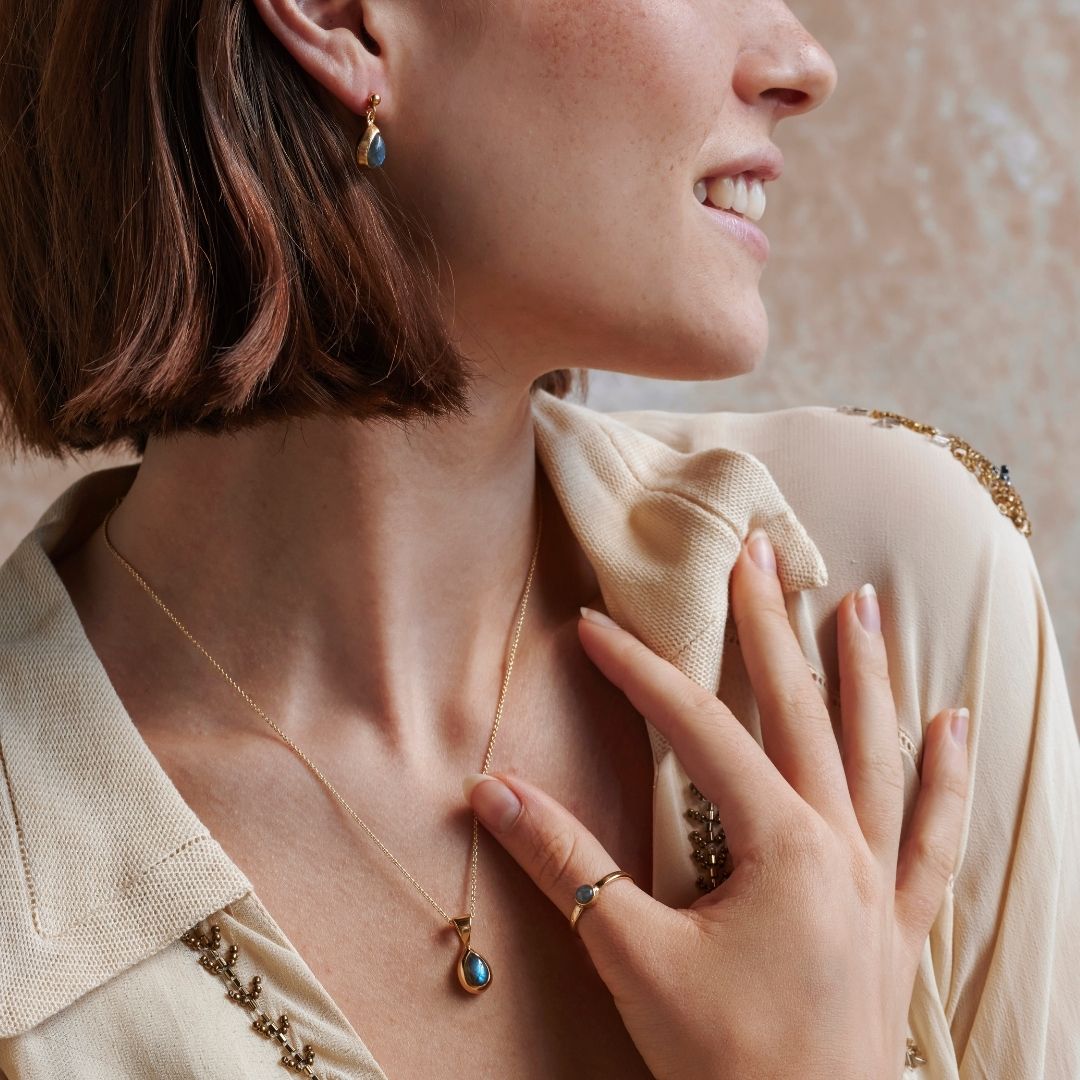 Agua Labradorit Ohrringe Golden