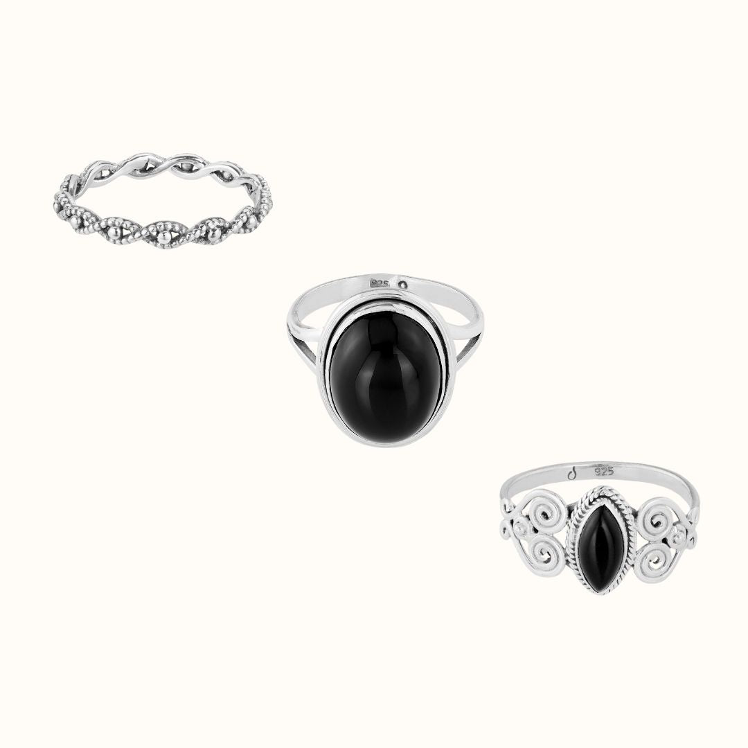 Aylin Onyx Ring Silber Set