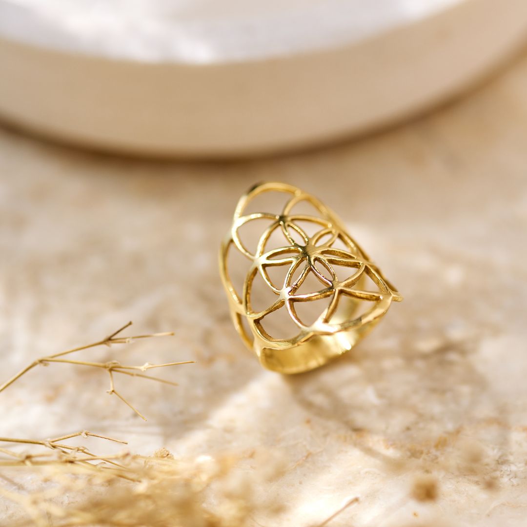 Blume des Lebens Ring Golden