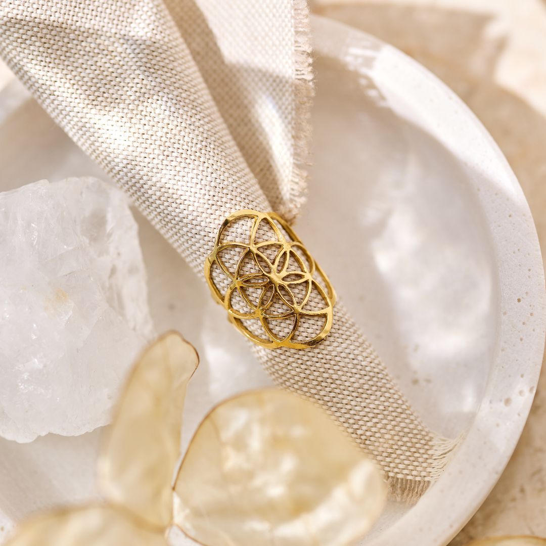 Blume des Lebens Ring Golden