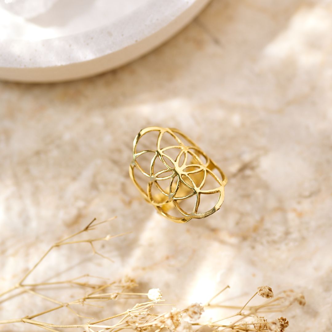 Blume des Lebens Ring Golden