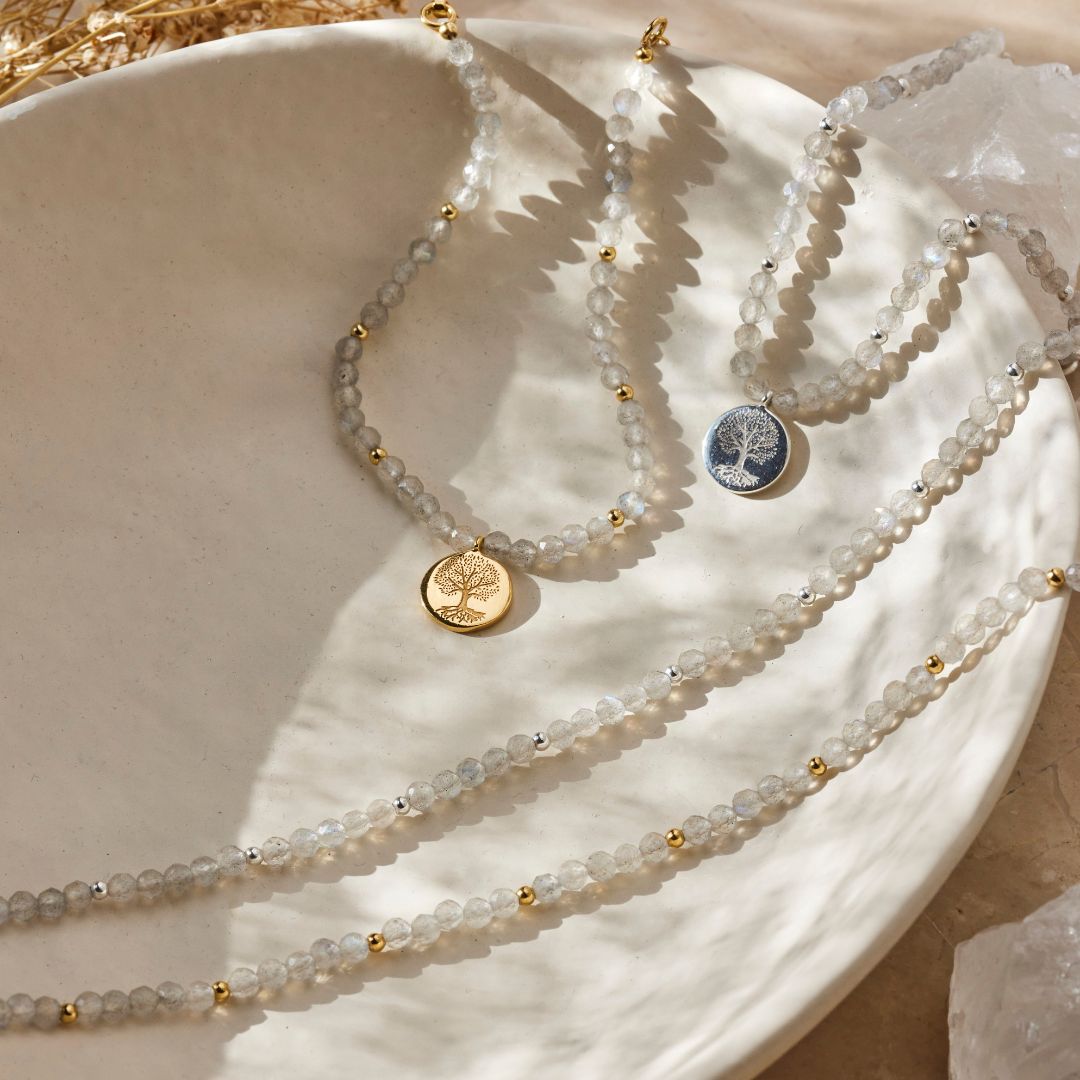 "Breathe in, breathe out" Labradorit Kette Golden