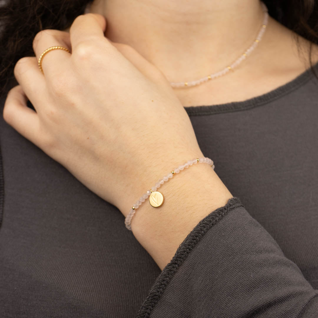 "I am loved" Rosenquarz Armband Golden - Spirit of Liebs