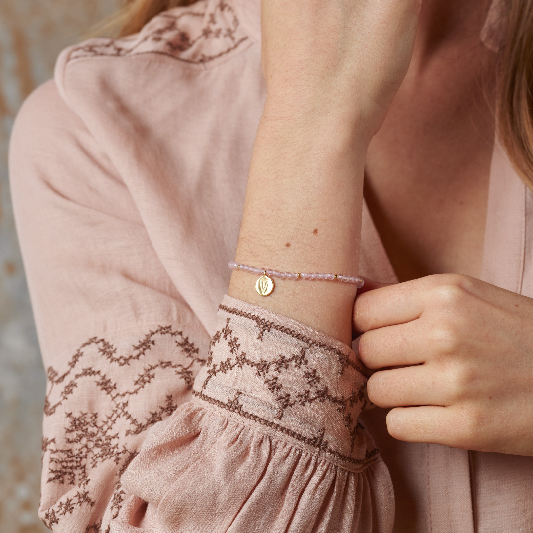 "I am loved" Rosenquarz Armband Golden