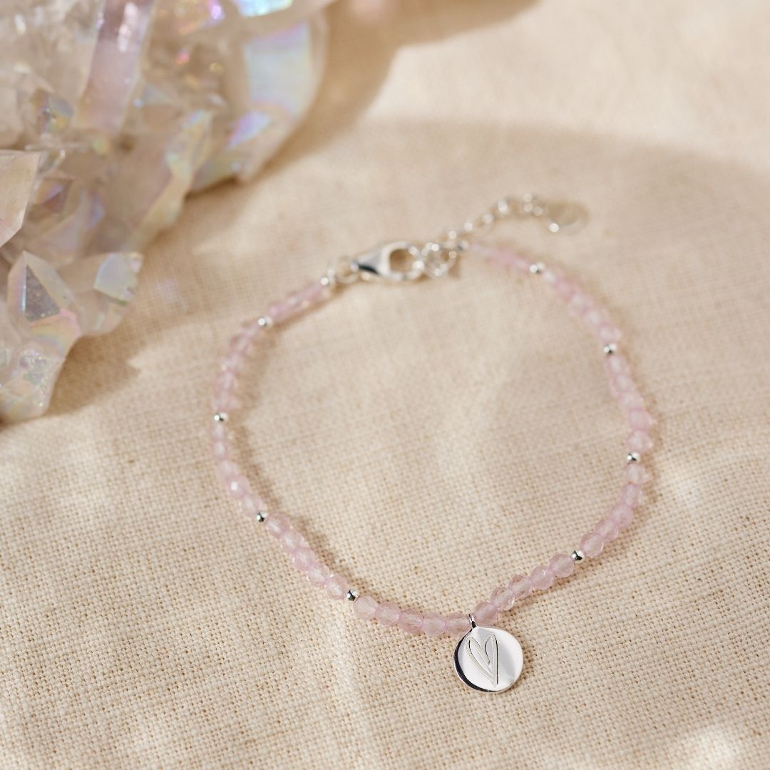 "I am loved" Rosenquarz Armband Silber