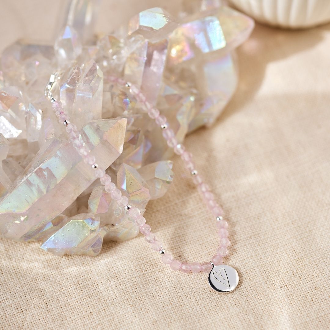 "I am loved" Rosenquarz Armband Silber
