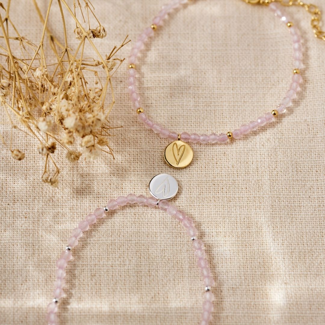 "I am loved" Rosenquarz Armband Silber