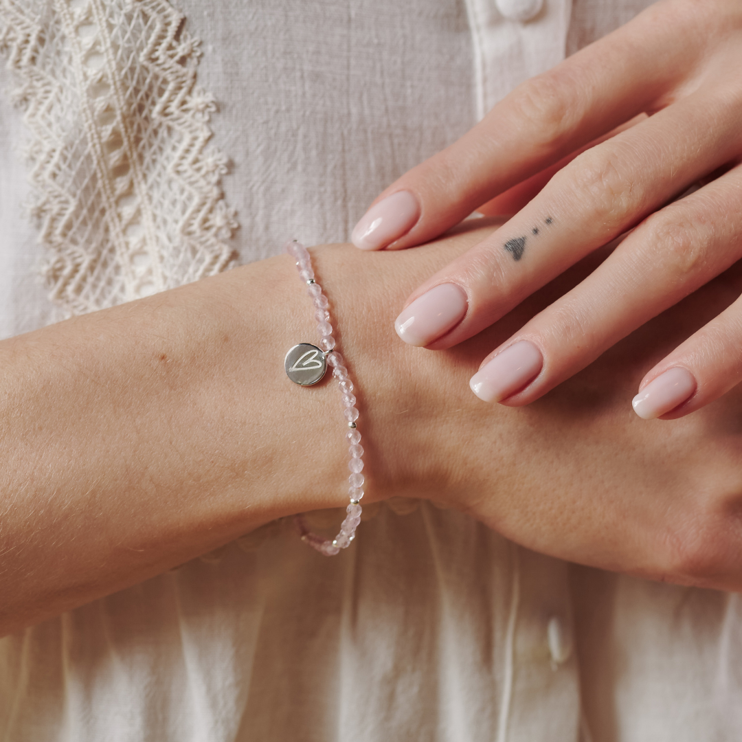 "I am loved" Rosenquarz Armband Silber