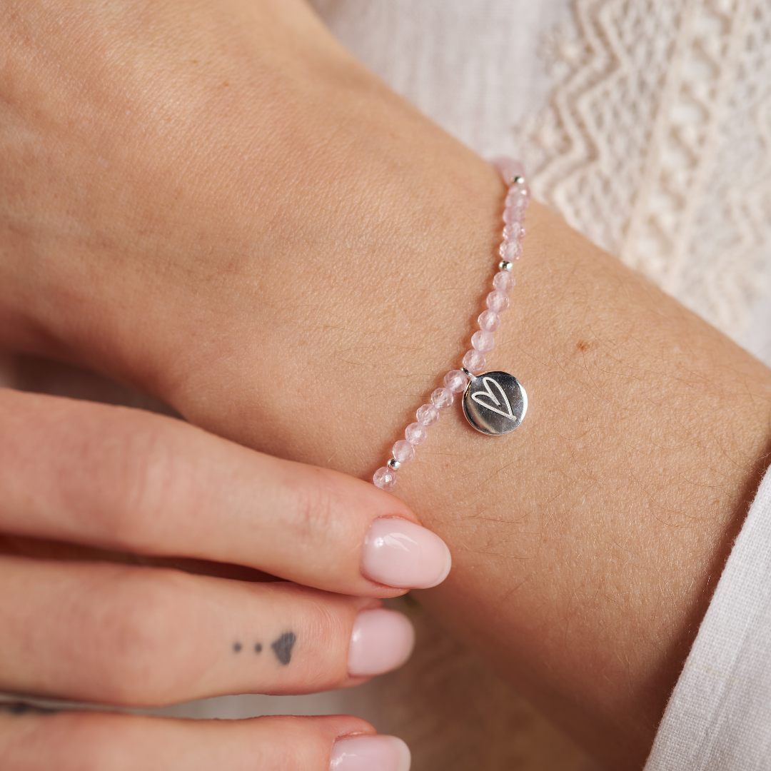 "I am loved" Rosenquarz Armband Silber