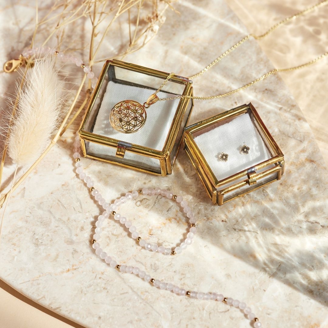 "I am loved" Rosenquarz Golden Set