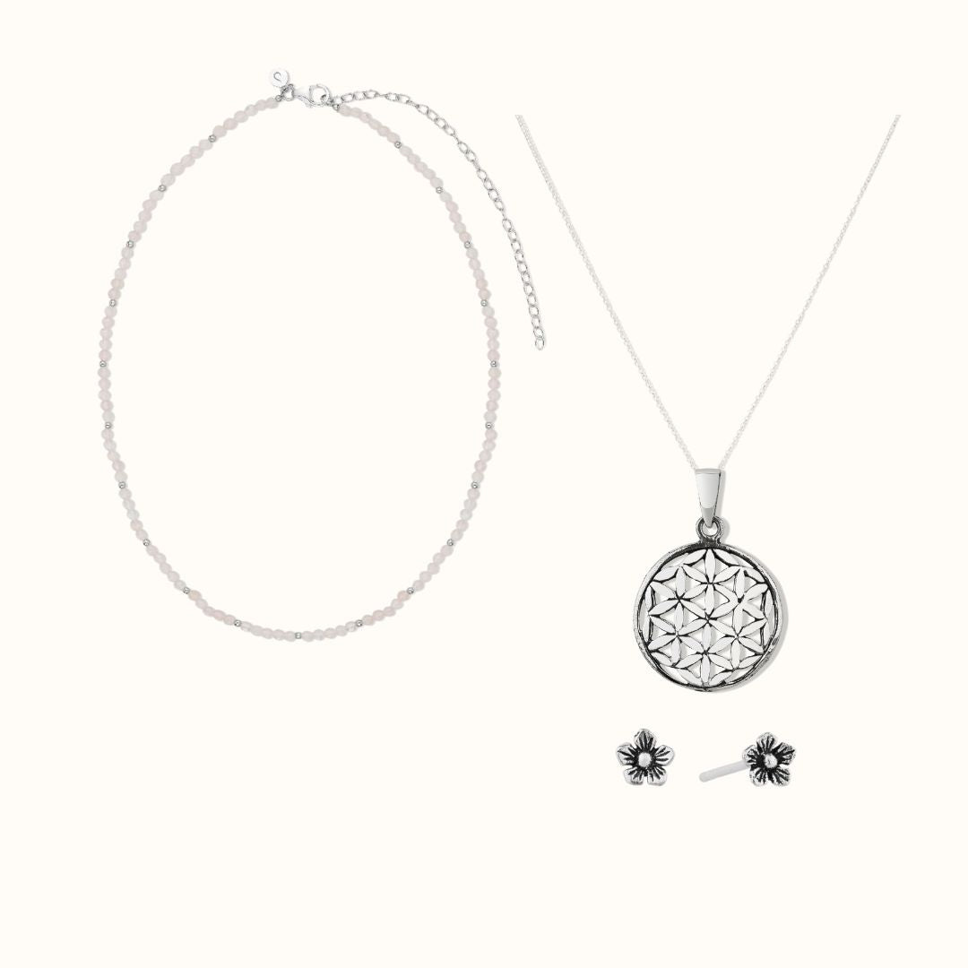 "I am loved" Rosenquarz Silber Set