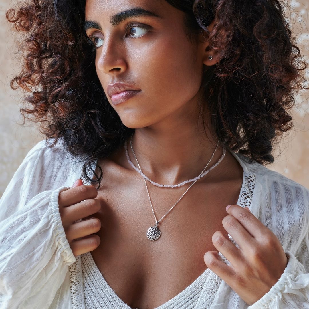 "I am loved" Rosenquarz Silber Set