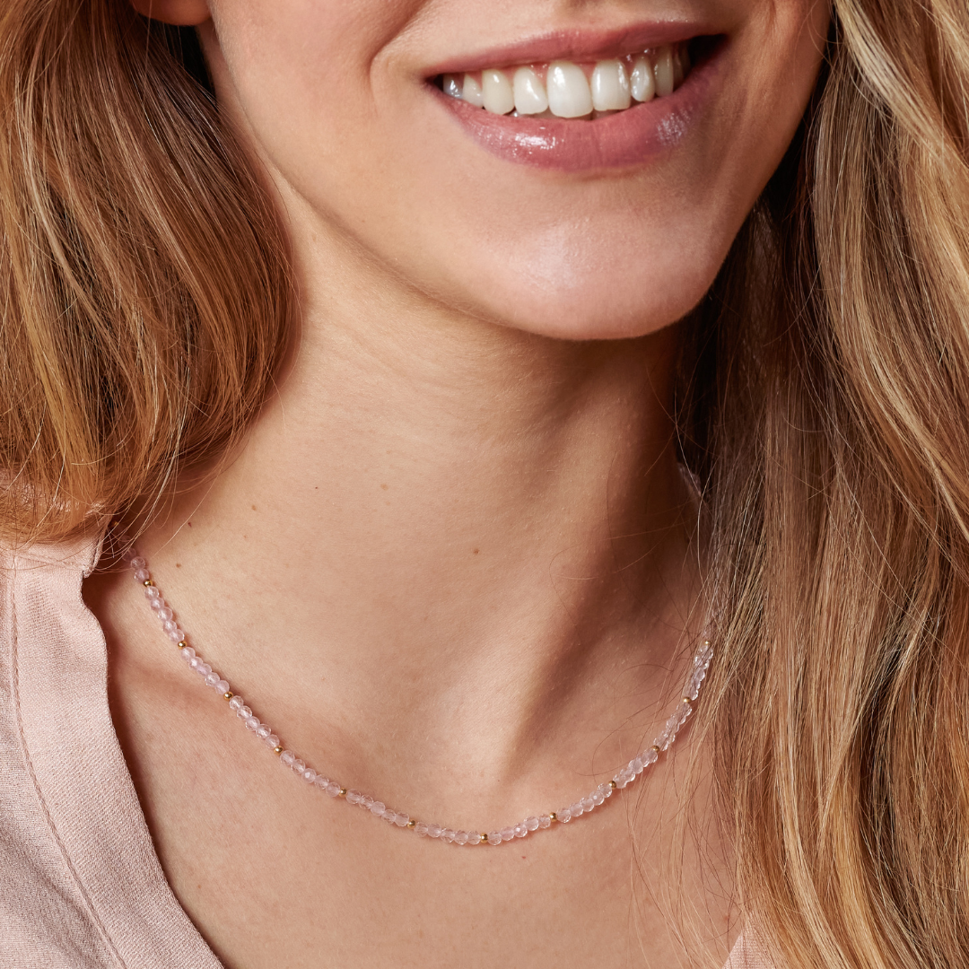 "I am loved" Rosenquarz Kette Golden