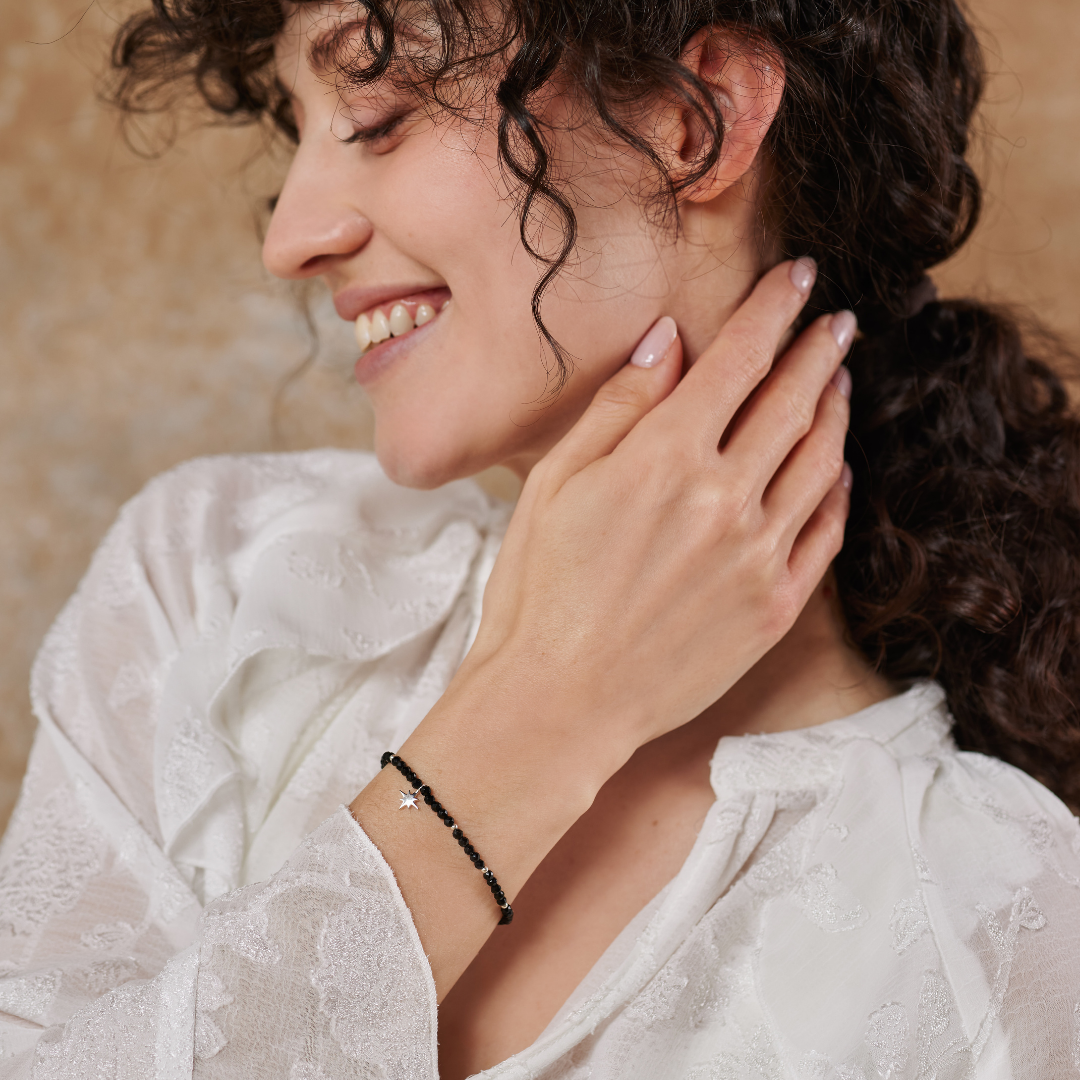 "I feel protected" Onyx Armband Silber
