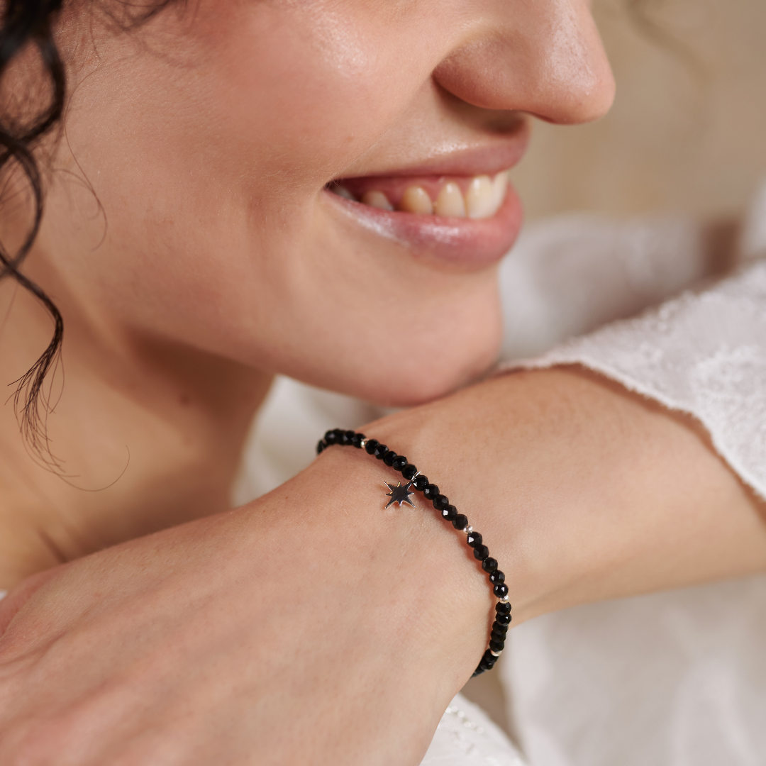 "I feel protected" Onyx Armband Silber