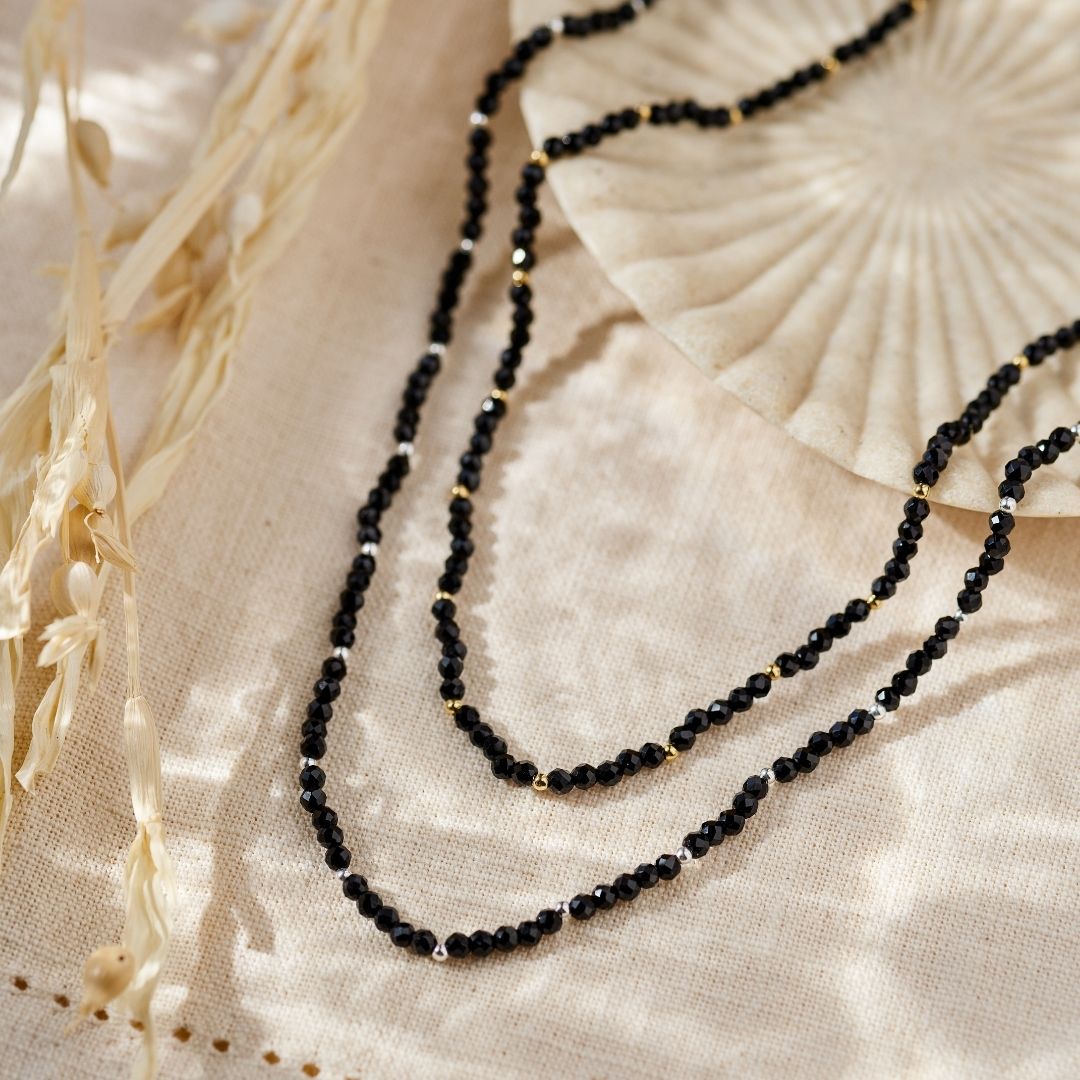 "I feel protected" Onyx Kette Silber
