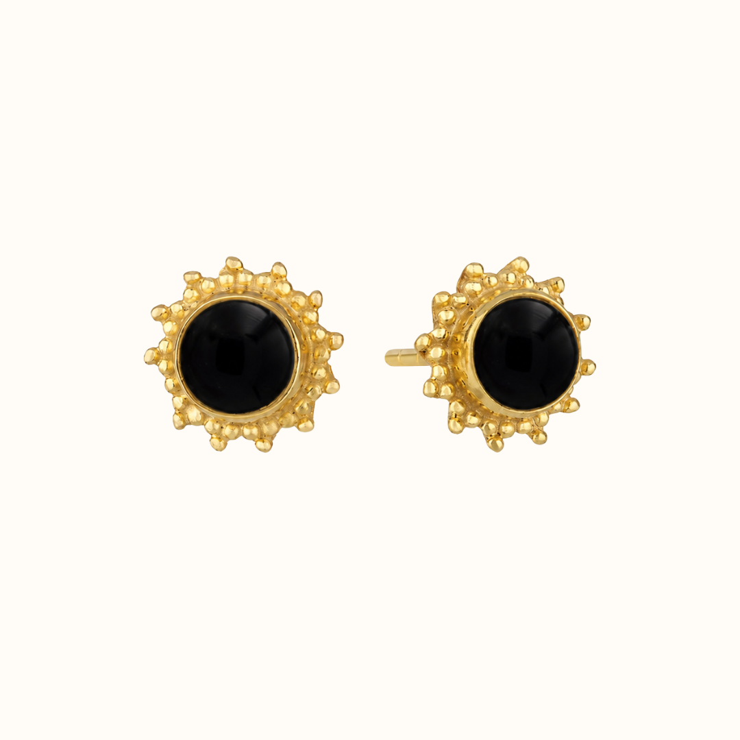 Indische Sonne Onyx Ohrstecker Golden