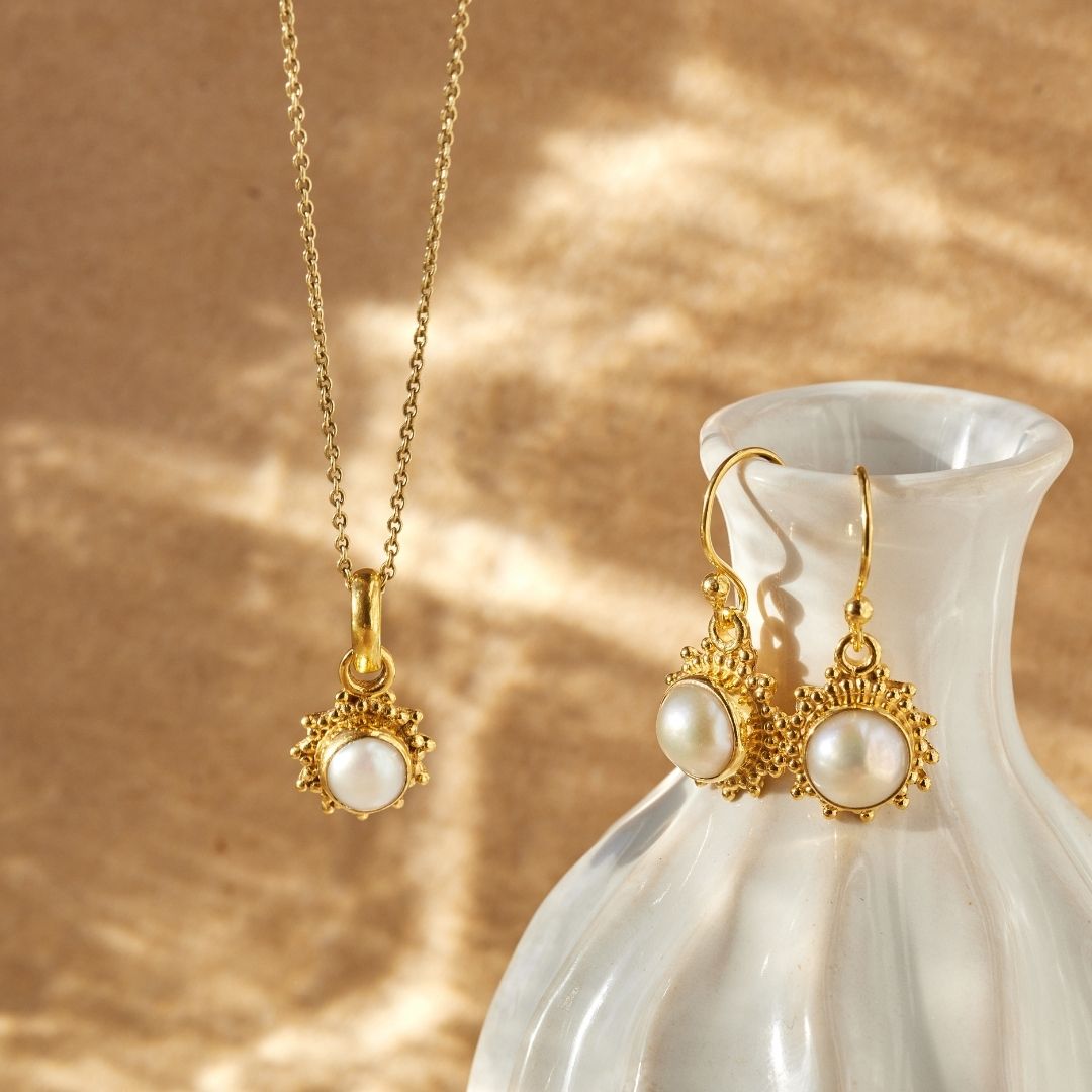 Indische Sonne Süßwasserperle Golden Set