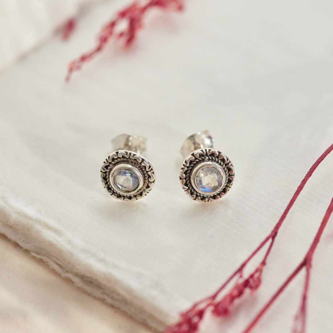 Inka Mondstein Ohrstecker Silber