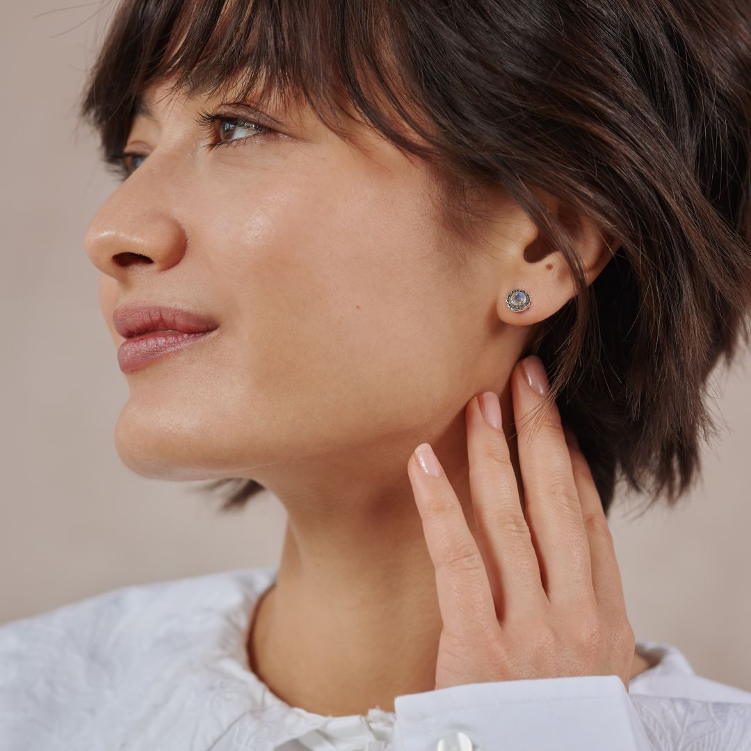 Inka Mondstein Ohrstecker Silber