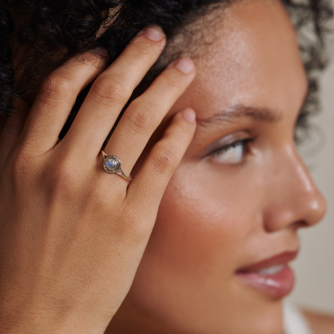 Inka Mondstein Ring Silber