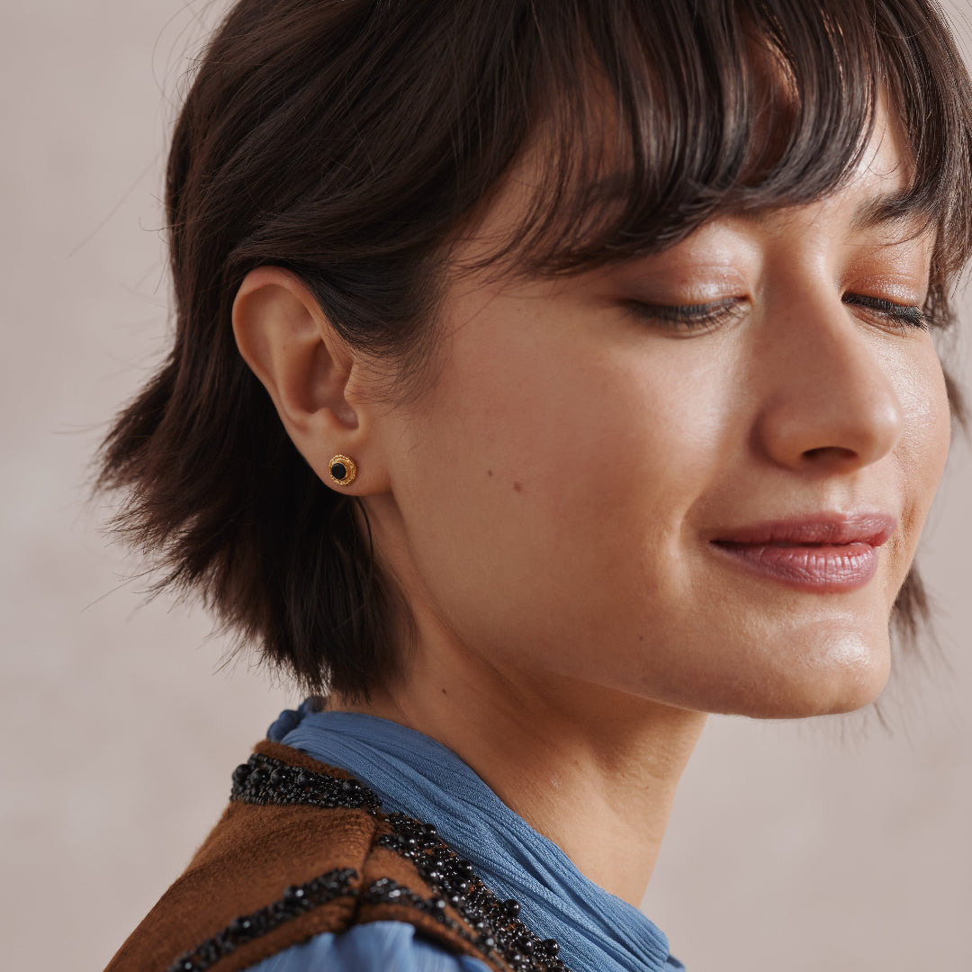 Inka Onyx Ohrstecker Golden