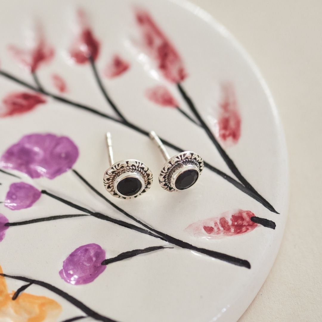 Inka Onyx Ohrstecker Silber