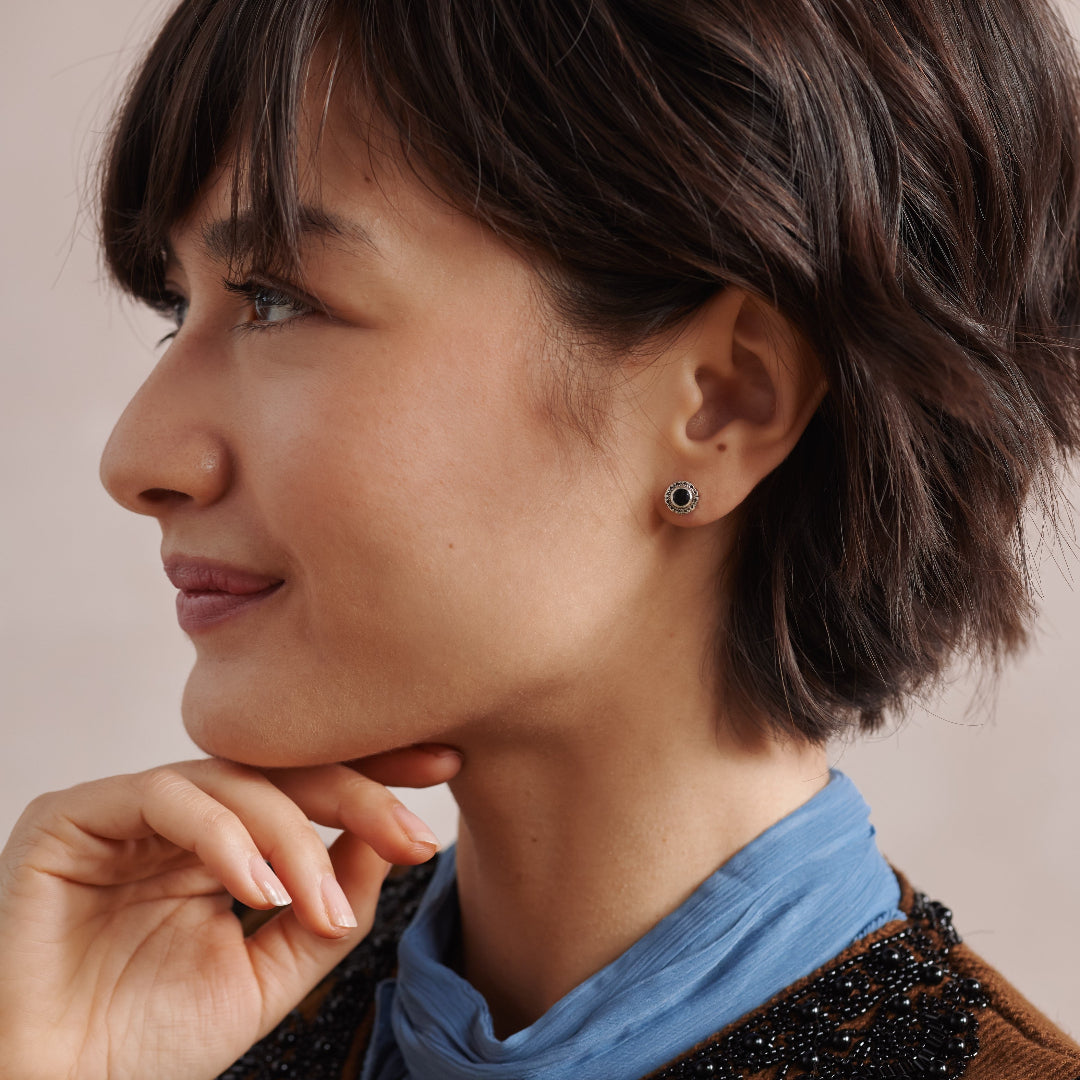 Inka Onyx Ohrstecker Silber