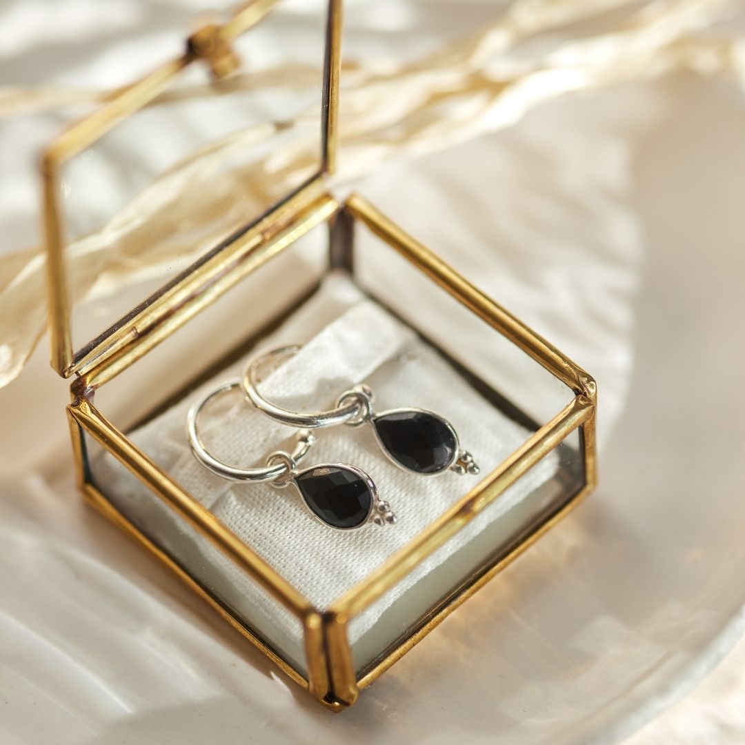 Luna Onyx Hoops Silber