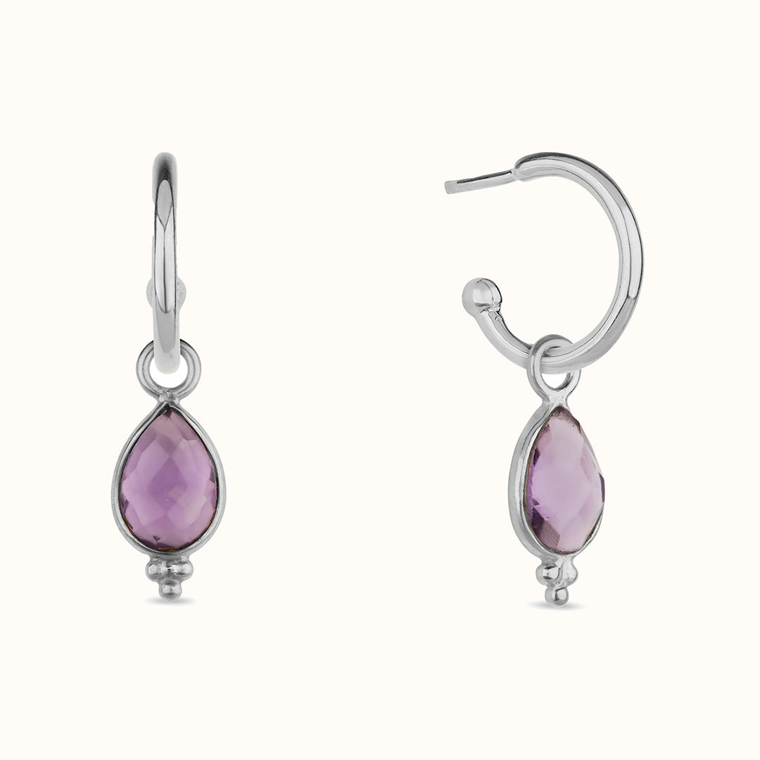 Luna Amethyst Hoops Silber
