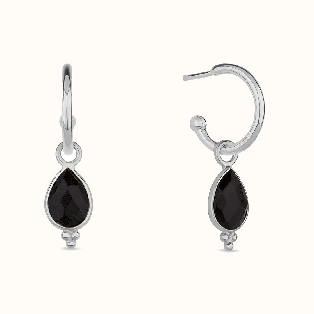 Luna Onyx Hoops Silber