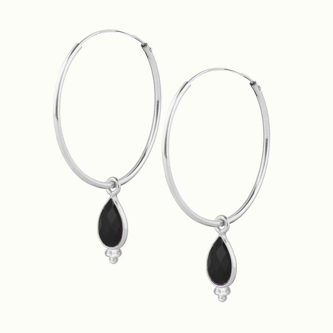RIO Drops Onyx Big Hoops Silber - Spirit of Liebs