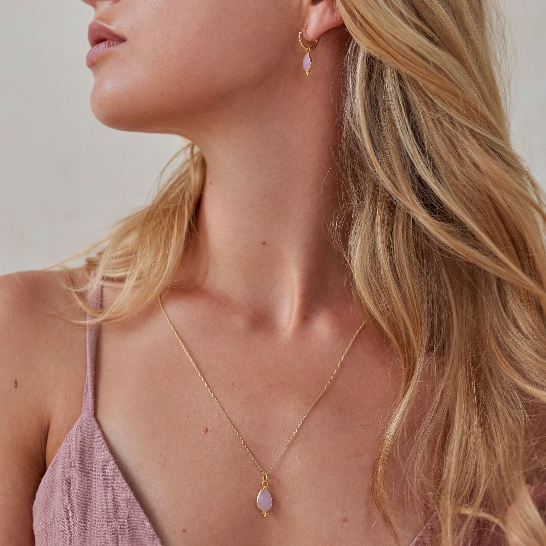 RIO Drops Rosenquarz Charm Golden