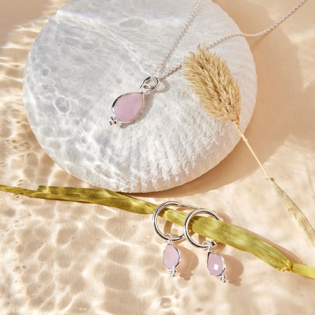 RIO Drops Rosenquarz Charm Silber