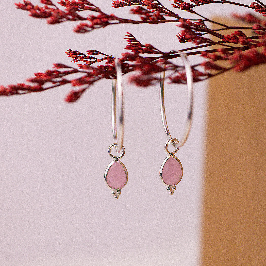 RIO Drops Rosenquarz Big Hoops Silber