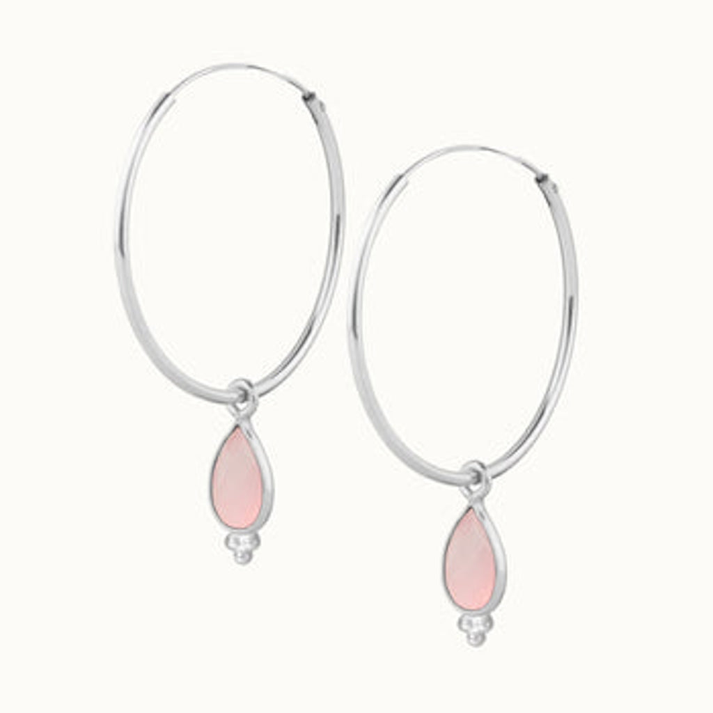 RIO Drops Rosenquarz Big Hoops Silber