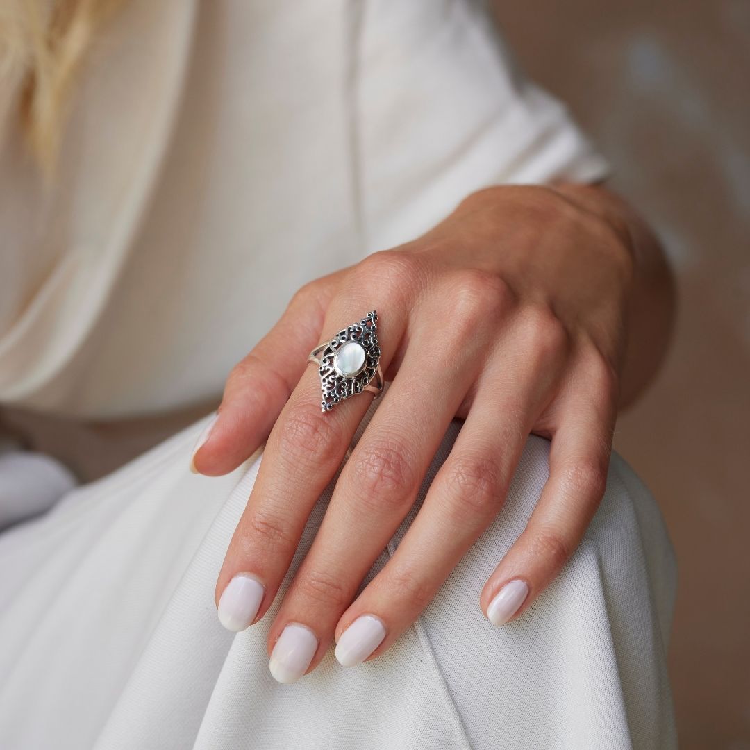 Sahara Weißes Perlmutt Ring Silber