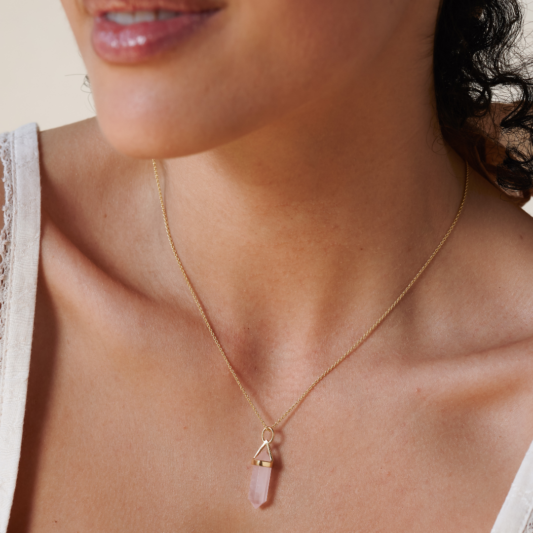 Soul Kristallspitze Rosenquarz Charm Golden