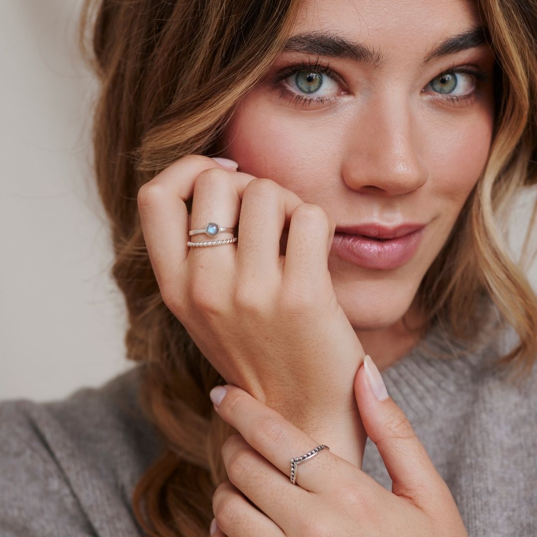 Una Labradorit Ring Silber Set