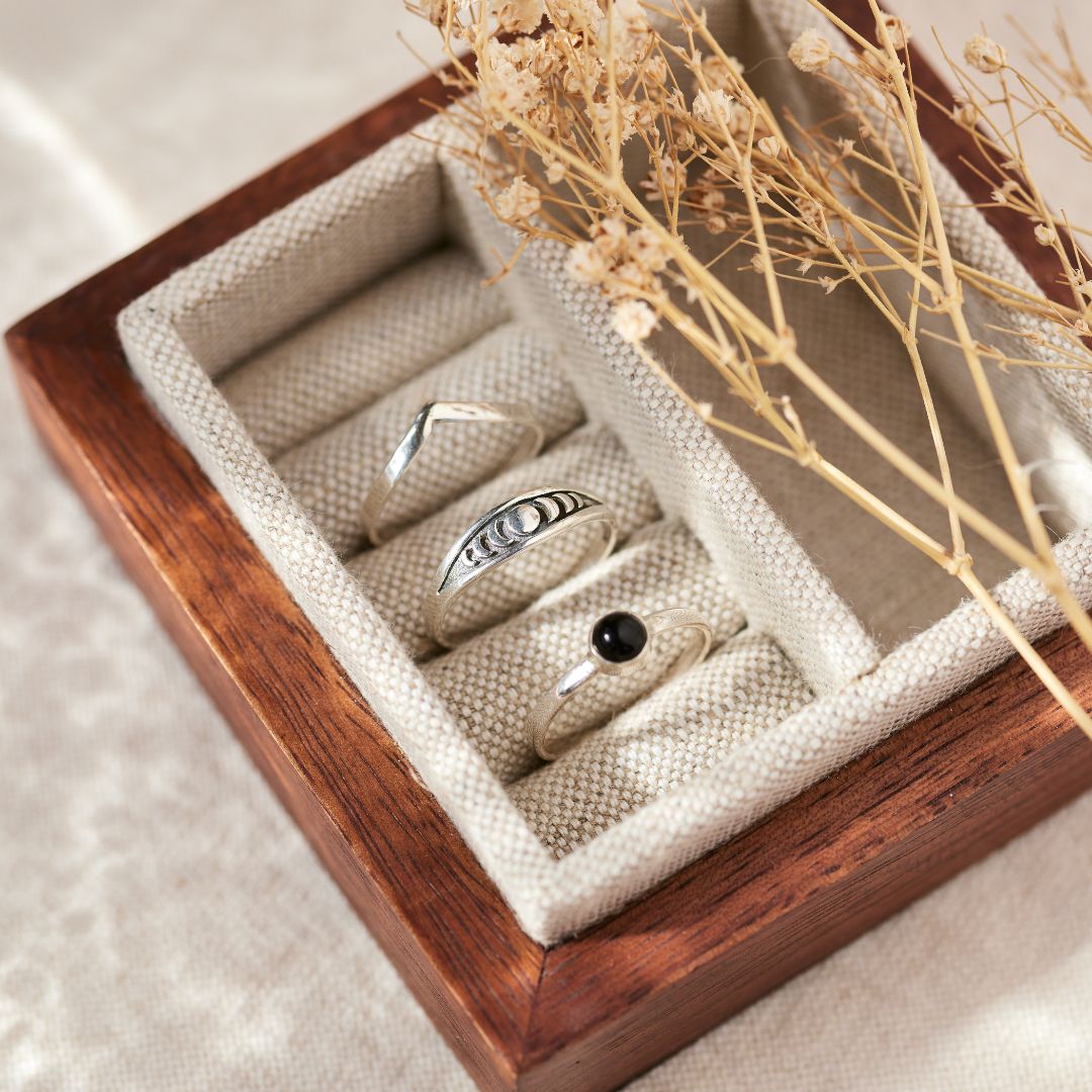 Moon Onyx Ring Silber Set