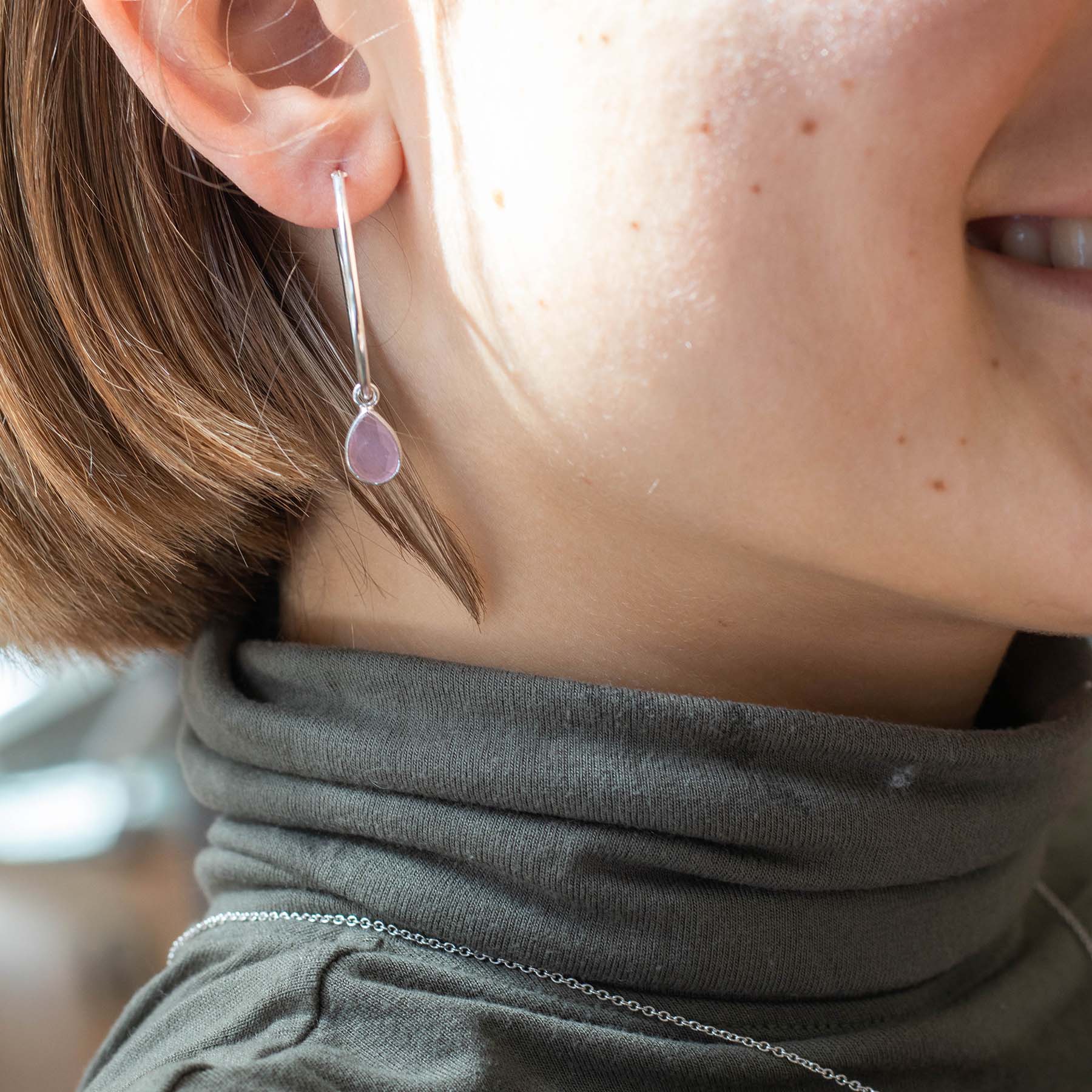 SOL Drops Rosenquarz Big Hoops Silber - Spirit of Liebs