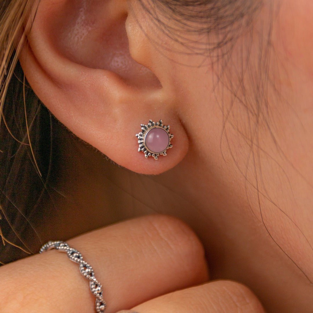 Indische Sonne Rosenquarz Ohrstecker Silber - Spirit of Liebs