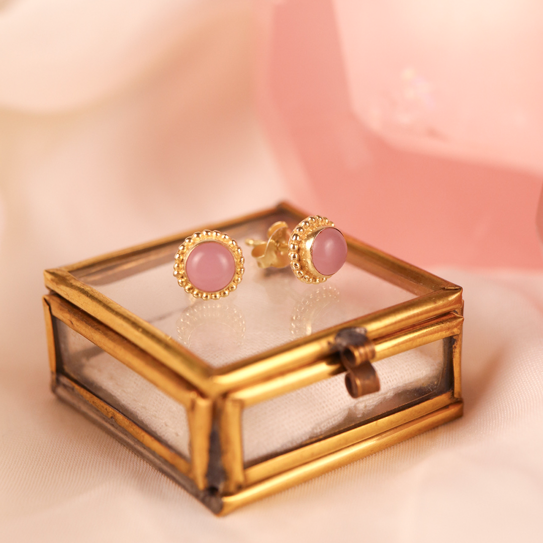Sonnenaufgang Rosenquarz Ohrstecker Golden - Spirit of Liebs