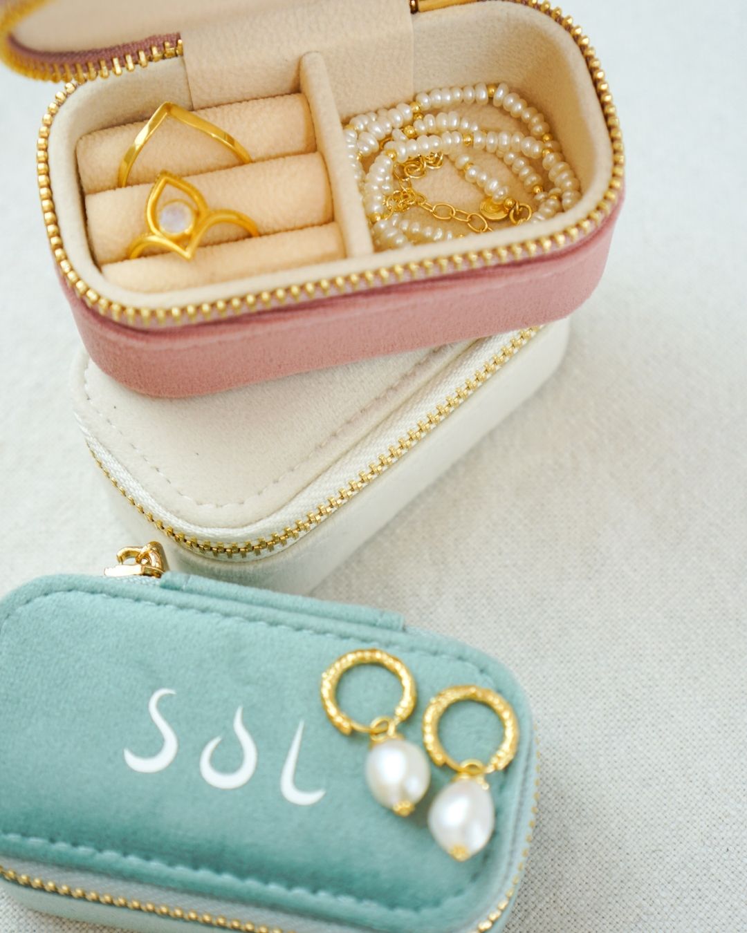 Daisy Schmuckkästchen/ Reiseetui (mintgrün/beige/dusty pink/violett)